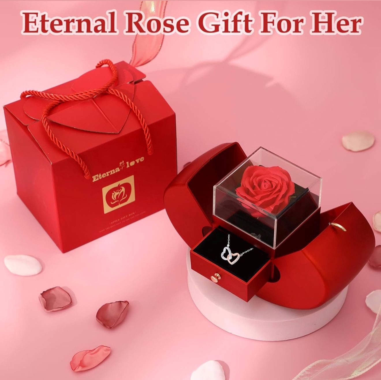 ROSA PRESERVADA + REGALO COLLAR PLATA