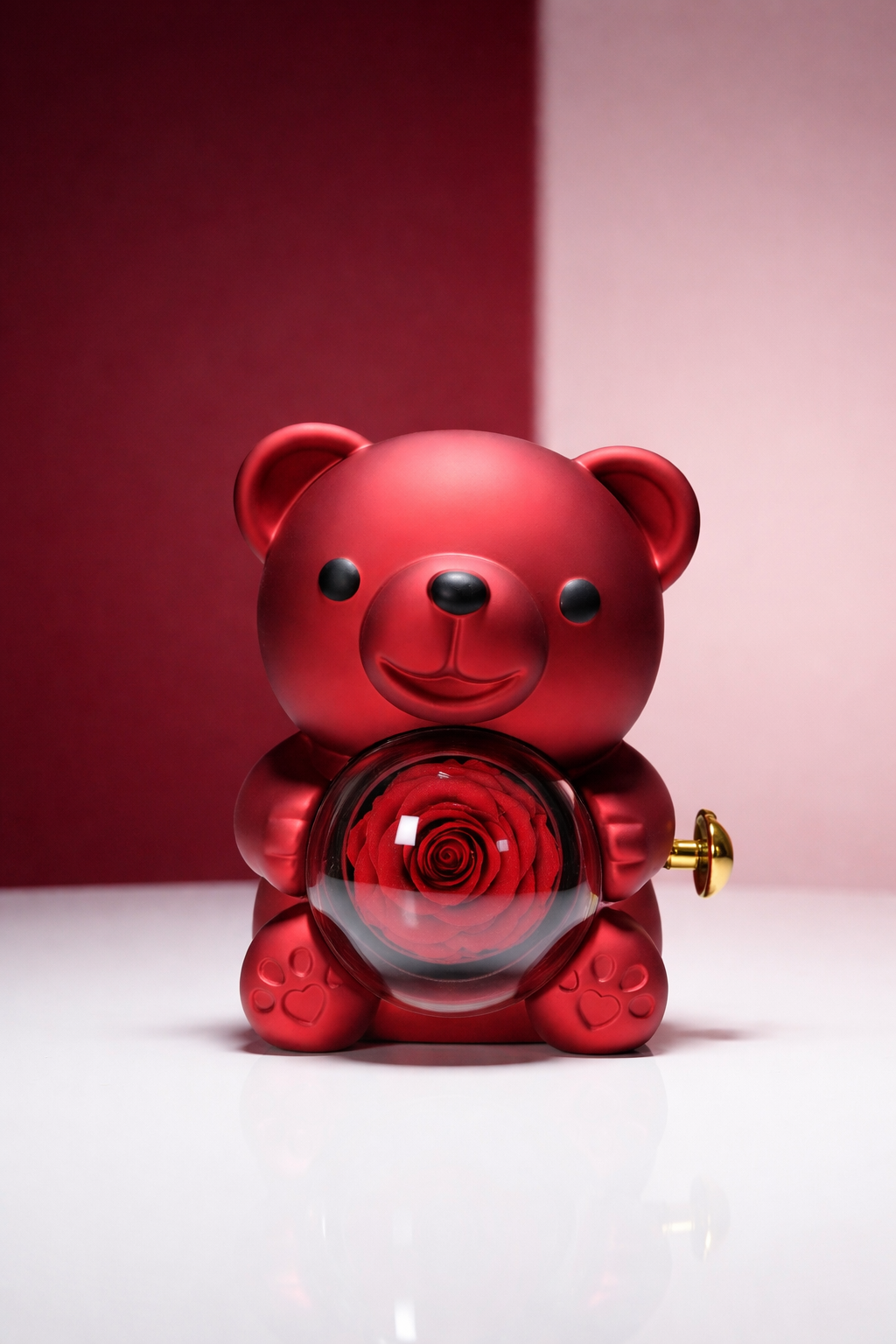 Oso amor con rosa preservada + collar plata corazón bicolor