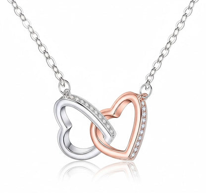 Oso amor con rosa preservada + collar plata corazón bicolor